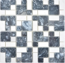 Marmor Mosaikfliese Kombination dunkel weiss anthrazit grau blau 88-0302