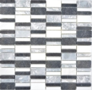 Marmor Mosaik Stäbchen Riemchen Kombination dunkel weiss anthrazit grau blau 88-0123