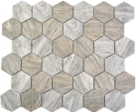 Keramikmosaik Mosaik Hexagon Holzoptik Grau Braun Mosaikmatte Mosaikplatte - 11H-0200