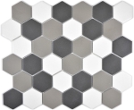 Mosaik Fliese Keramikmosaik Hexagon weiß grau schwarz unglasiert 11B-0123-R10