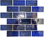 Subway Mosaik Fliese Used Look Vintage blau glänzend Retro Keramik - 26-KAS6