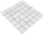 Mosaico cuadrado de ceramica Calacatta efecto piedra blanco beige mate