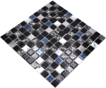 Mosaik Quadrat Glasmosaik Stahl mix schwarz Glas Mix Transluzent Edelstahl glänzend