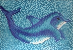 Delphin Delfin Mosaik Bild Glasmosaik hellblau blau Bild papierverklebt 1.600x1.100mm MB-Delphin_gross