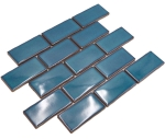 Mosaic Subway Handmade Style Antique Blue glossy ceramic wall bond look blue