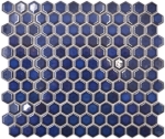 Keramikmosaik Mosaik Fliese Hexagon Kobaltblau Glänzend Fliesenspiegel Mosaikmatte - 11H-0444