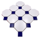 Mosaique Octa blanc mat avec bleu cobalt brillant Ceramique aspect octogone bleu