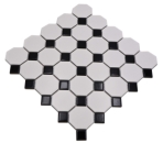 Mosaik Octagon weiß matt mit schwarz glänzend Keramik Octagonoptik