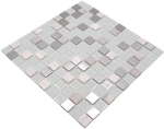 Mosaik Selbstklebend Quadrat Glasmosaik Stein Stahl mix weiß Glas Mix Transluzent Edelstahl glänzend