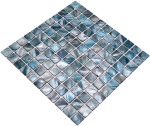 Mosaik Quadrat mix blaugrau Muschel glänzend