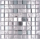 Mosaik Fliese Glasmosaik Silber Klar Kombination Fliesenspiegel Wand Küche - 88-XCB5