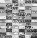Mosaique Rectangle Mosaique de verre Pierre mix Retro silver Mix translucide aspect croise argent brillant