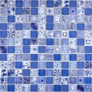 Glasmosaik Mosaikfliese Dunkelblau Weiß Mix Wand Fliesenspiegel Küche Dusche Bad - 74-0402