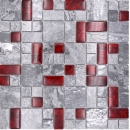 Mosaique Mix Optique Translucide Pierre grise avec rouge brillant - 10 feuilles de mosaique