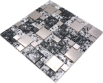 Mosaico combinacion vidrio mosaico acero mezcla negro estructura mezcla translucido acero inoxidable combinacion look plata brillante