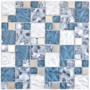 Mosaique combinaison mosaique de verre acier mix gris bleu mix translucide aspect combine brillant