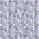 Glasmosaik Mosaikfliese Retro Ornament WOOD Graublau Weiß Braun Fliesenspiegel - 78-W49