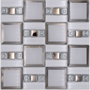 Azulejo de mosaico de vidrio blanco plata brillante pared cocina bano ducha - 88-SQ98