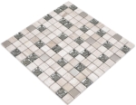 Mosaikfliesen Natursteinmosaik Rustikal Glasmosaik Edelstahl grauweiß silber klar